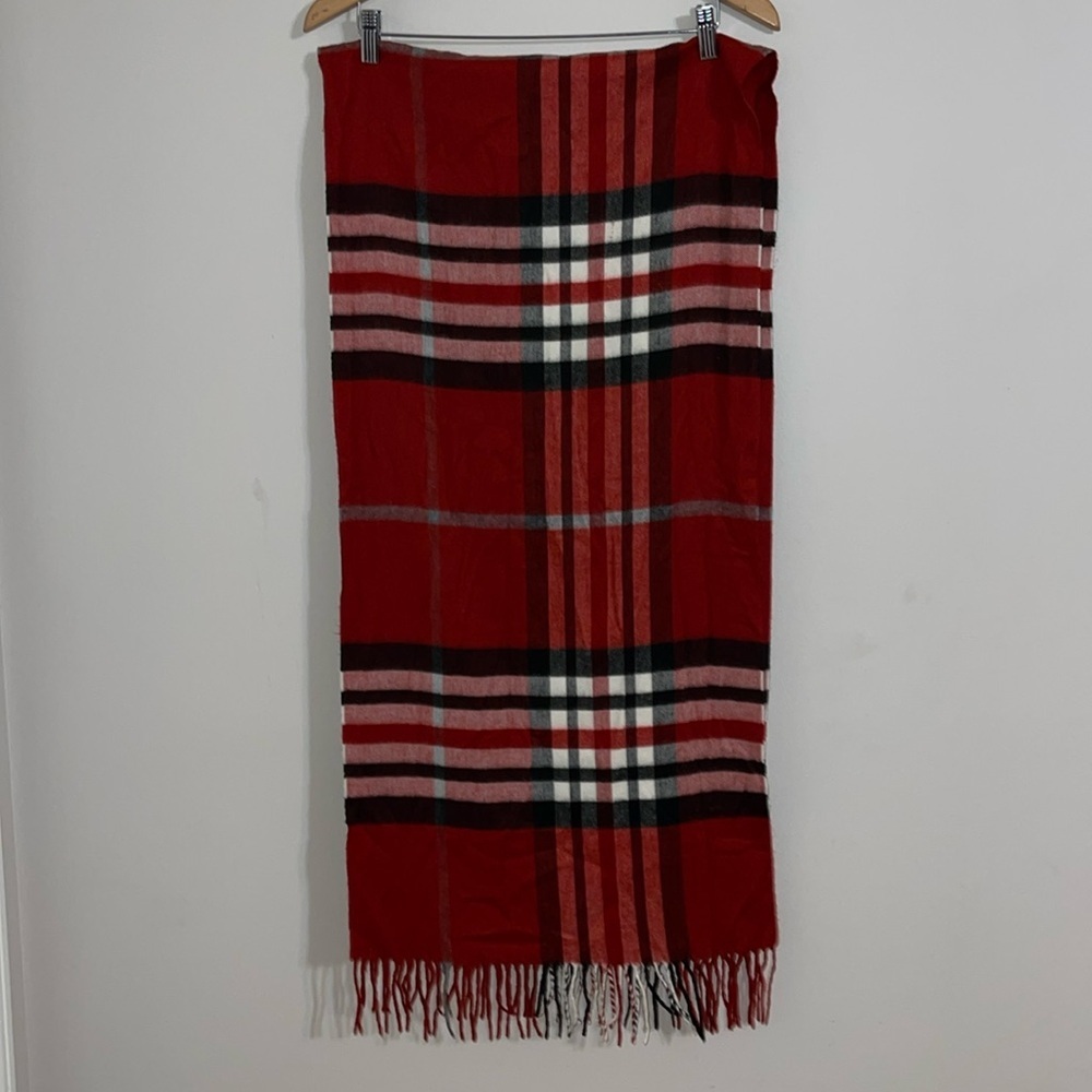 PLAID  RED fringe soft Scarf large